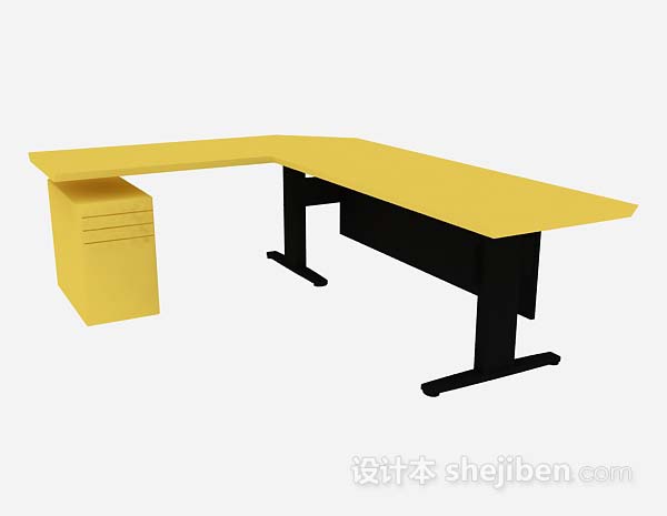 黄色办公桌3d模型下载