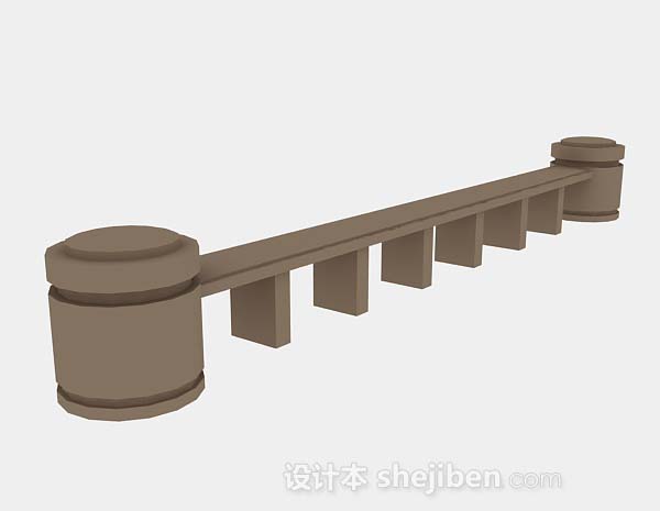 棕色木质栏杆3d模型下载