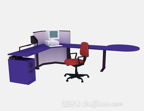 蓝色办公桌椅组合3d模型下载