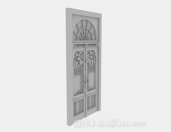 灰色木质雕花门3d模型下载