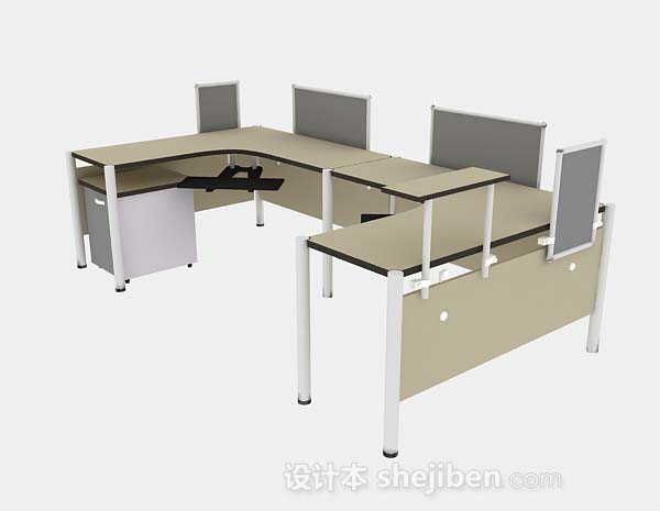 棕色办公桌3d模型下载