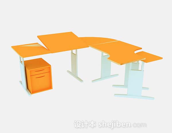橙色简约办公桌3d模型下载