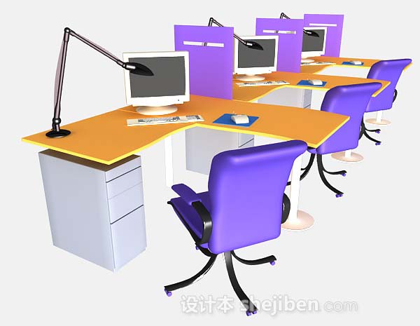 黄色办公桌3d模型下载