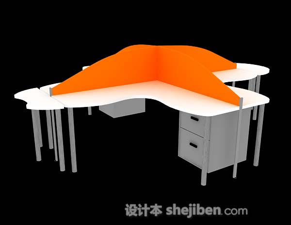 橙色办公桌3d模型下载