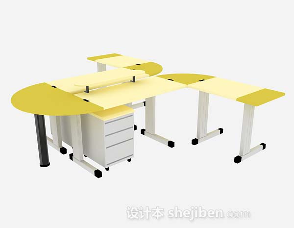 黄色办公桌3d模型下载