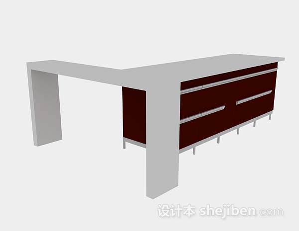 红色办公桌3d模型下载