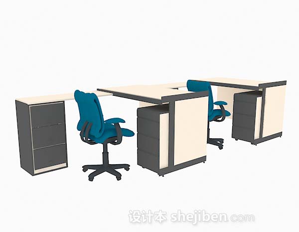 简约办公桌椅组合3d模型下载