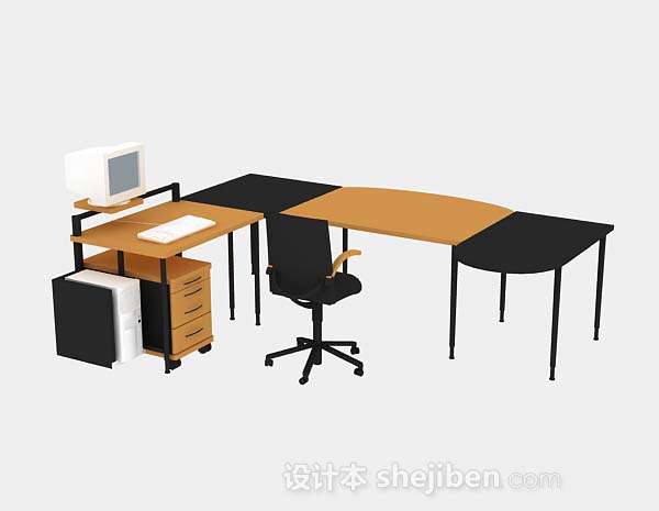 黄色办公桌椅组合3d模型下载
