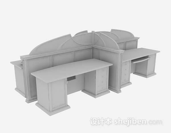 灰色木质办公桌3d模型下载