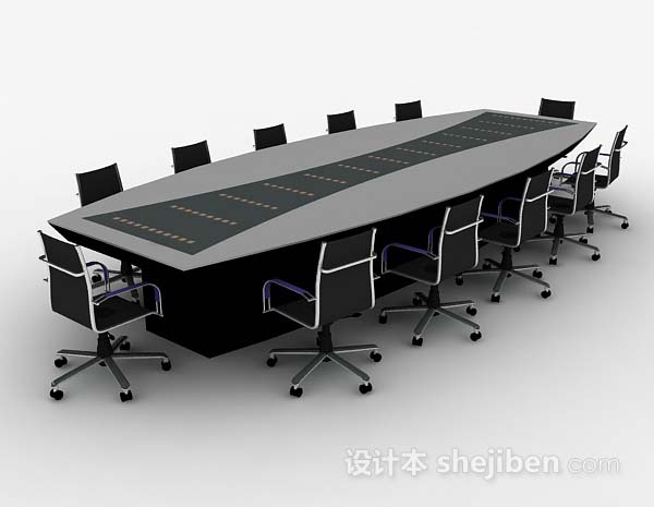 灰色会议桌椅3d模型下载