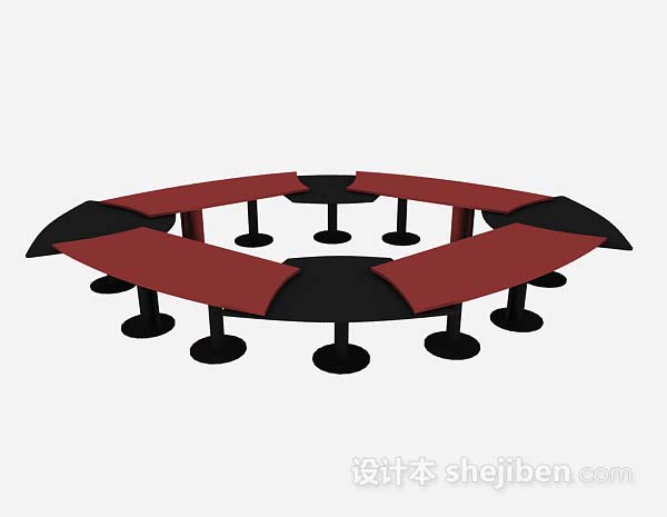 红色会议桌3d模型下载
