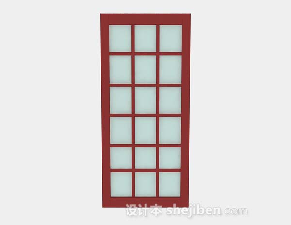 红色格子门3d模型下载