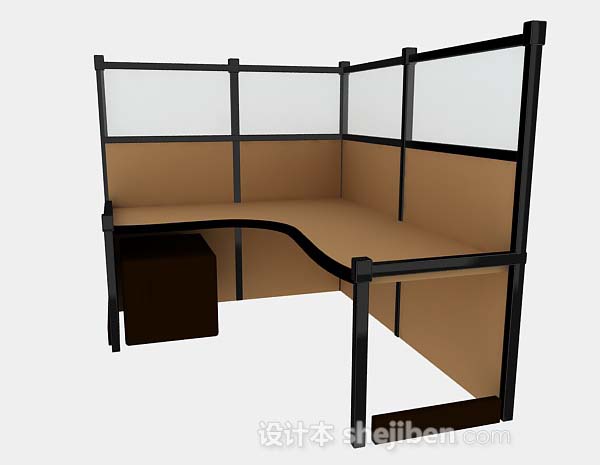 棕色木质办公桌3d模型下载