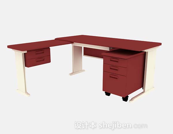 红色办公桌3d模型下载