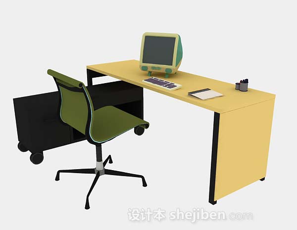简单办公桌椅组合3d模型下载