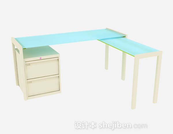 蓝色办公桌3d模型下载