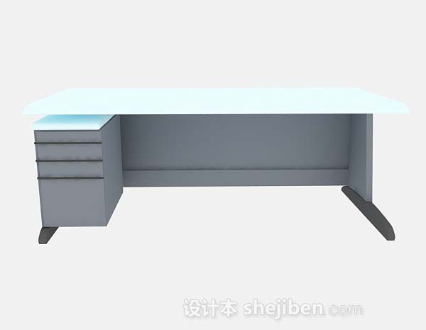 蓝色办公桌3d模型下载