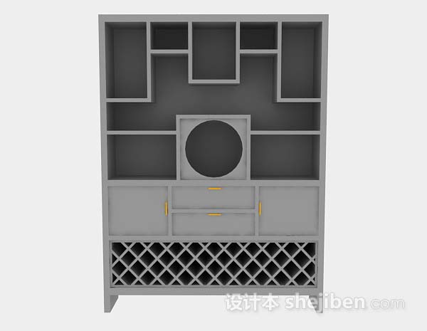 灰色木质展示柜3d模型下载