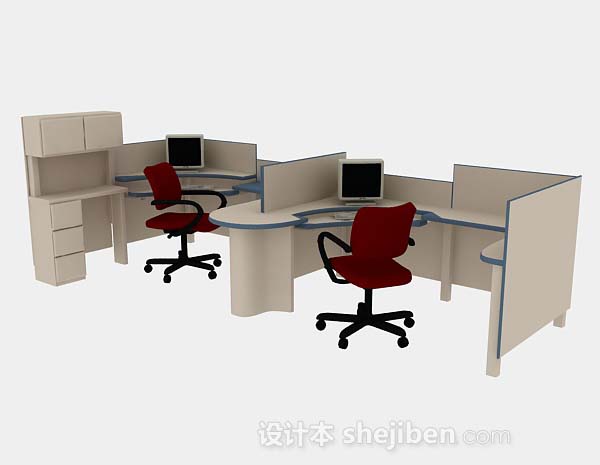 棕色办公桌椅3d模型下载