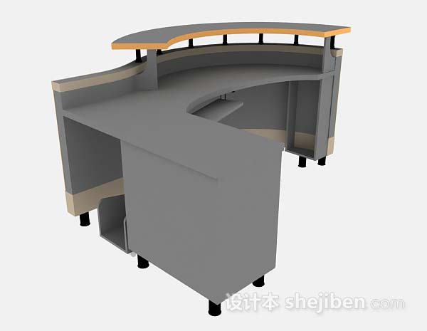 灰色办公桌3d模型下载