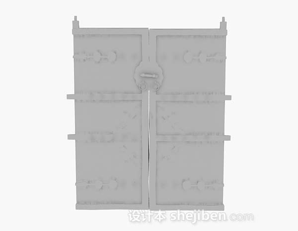 中式木质大门3d模型下载
