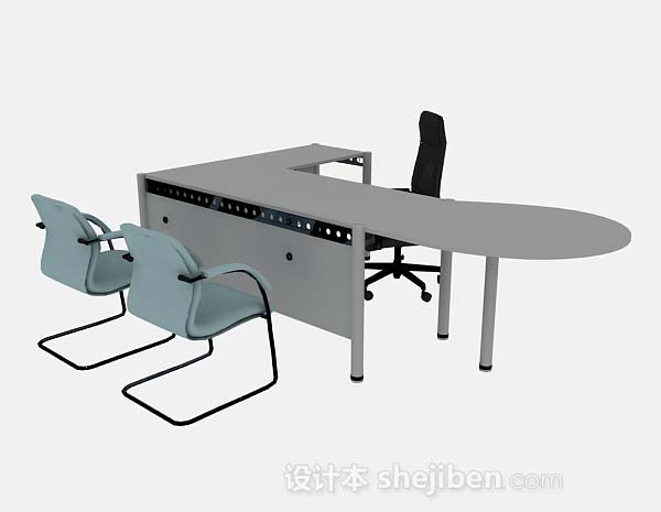 灰色办公桌椅组合3d模型下载