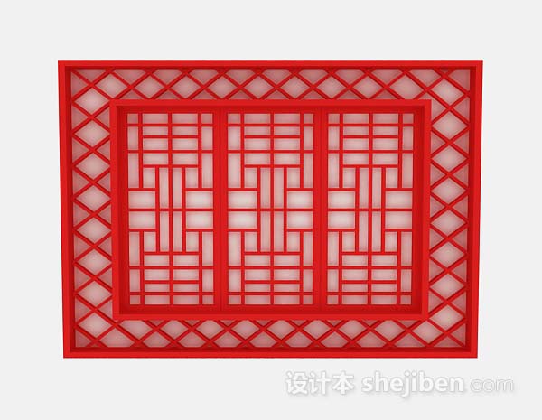 中式红色隔断3d模型下载