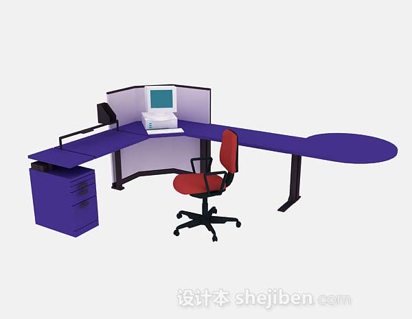 紫色办公桌3d模型下载
