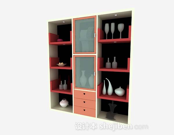 家居简约展示柜3d模型下载