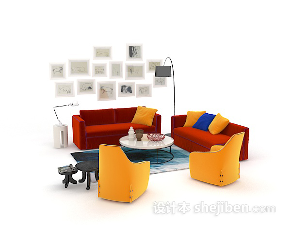 现代个性彩色组合沙发3d模型下载