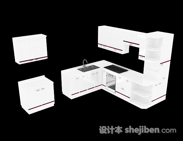 白色上下式组合整体橱柜3d模型下载