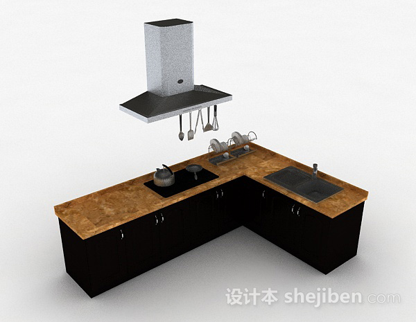 黑色整体橱柜3d模型下载