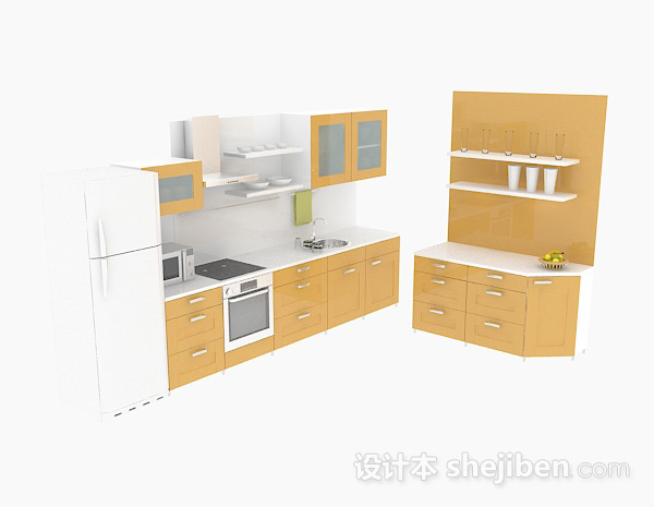 白色L型上下层整体橱柜3d模型下载