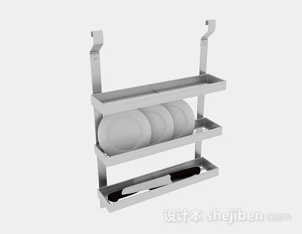银色不锈钢三层晾碗架3d模型下载
