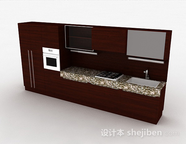 一字型现代风格整体橱柜3d模型下载