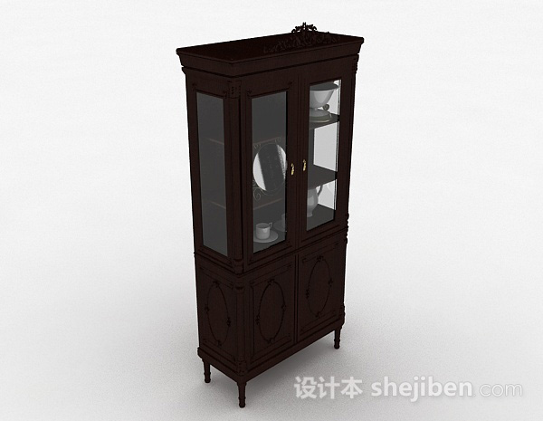 棕色木质展示柜3d模型下载