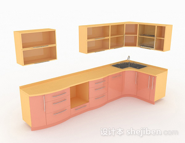 现代简约L型上下式整体橱柜3d模型下载