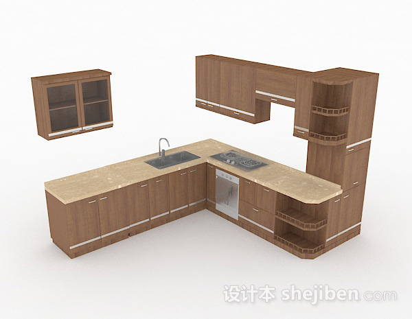 棕色木质家居整体橱柜3d模型下载