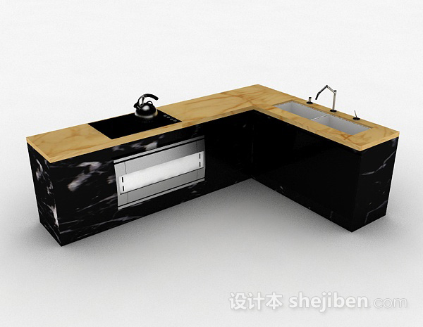 L型大理石花纹整体橱柜3d模型下载