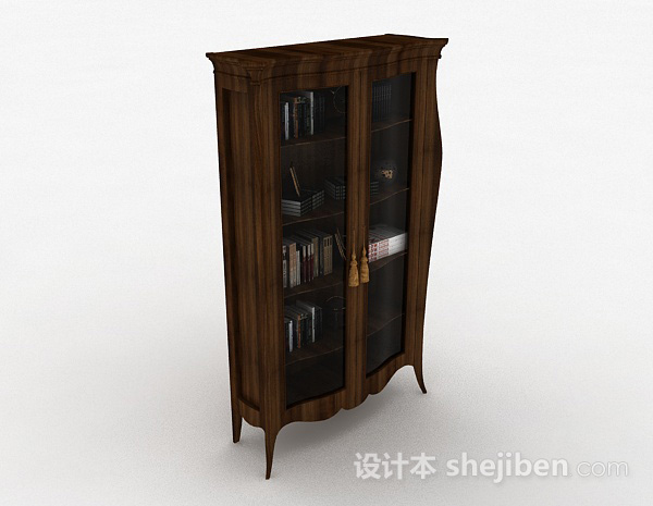 棕色木质书柜3d模型下载