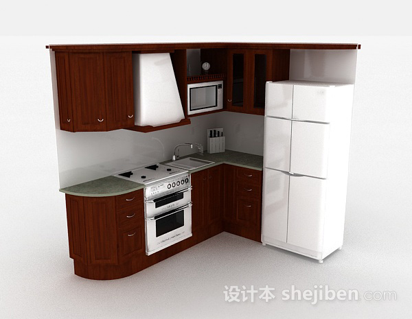 L型实木整体橱柜3d模型下载
