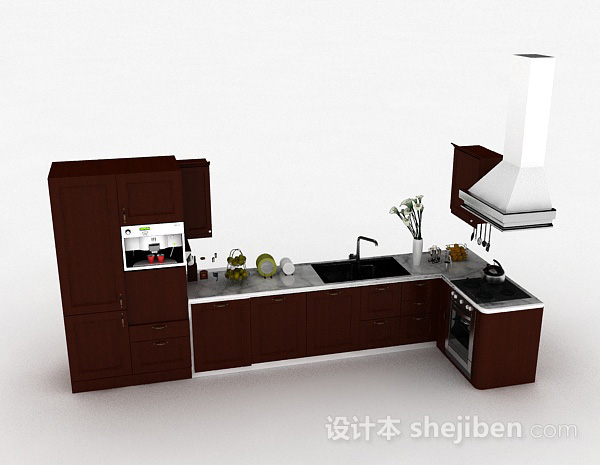 现代风格L型整体橱柜3d模型下载