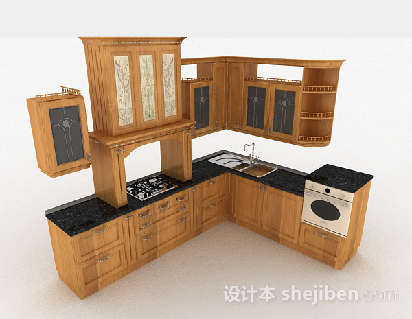 欧式古典木质整体橱柜3d模型下载