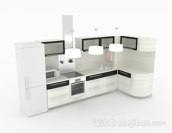 简约白色L型整体橱柜3d模型下载
