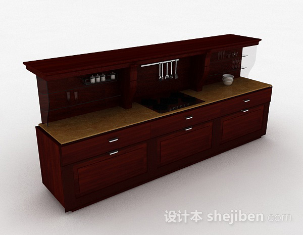 欧式实木一字型整体橱柜3d模型下载