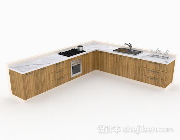现代简约L型整体橱柜3d模型下载