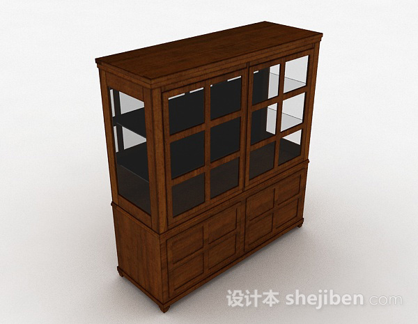 棕色木质书柜3d模型下载
