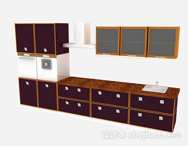 深紫色木质整体橱柜3d模型下载