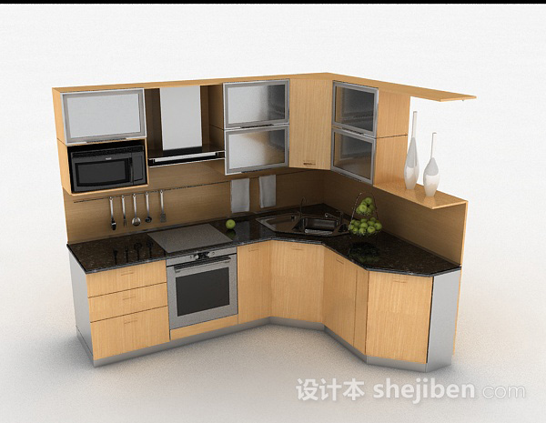 简约木质橱柜3d模型下载