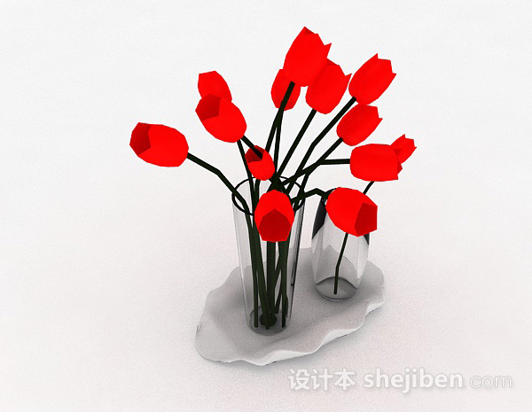 室内红色插花3d模型下载